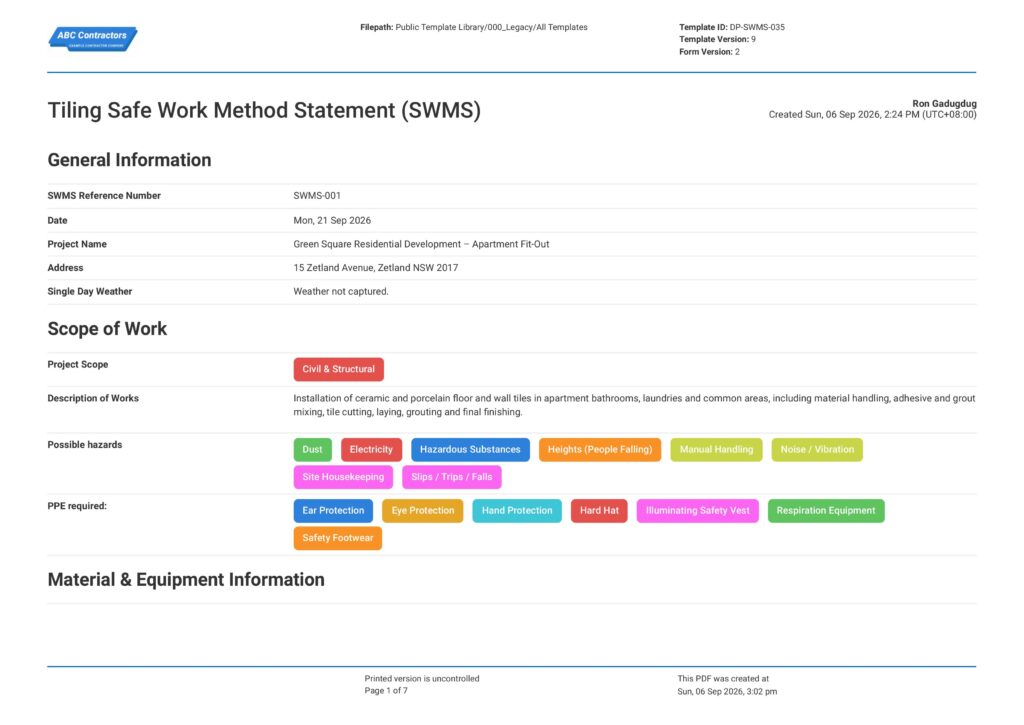 Tiling Safe Work Method Statement (SWMS)1