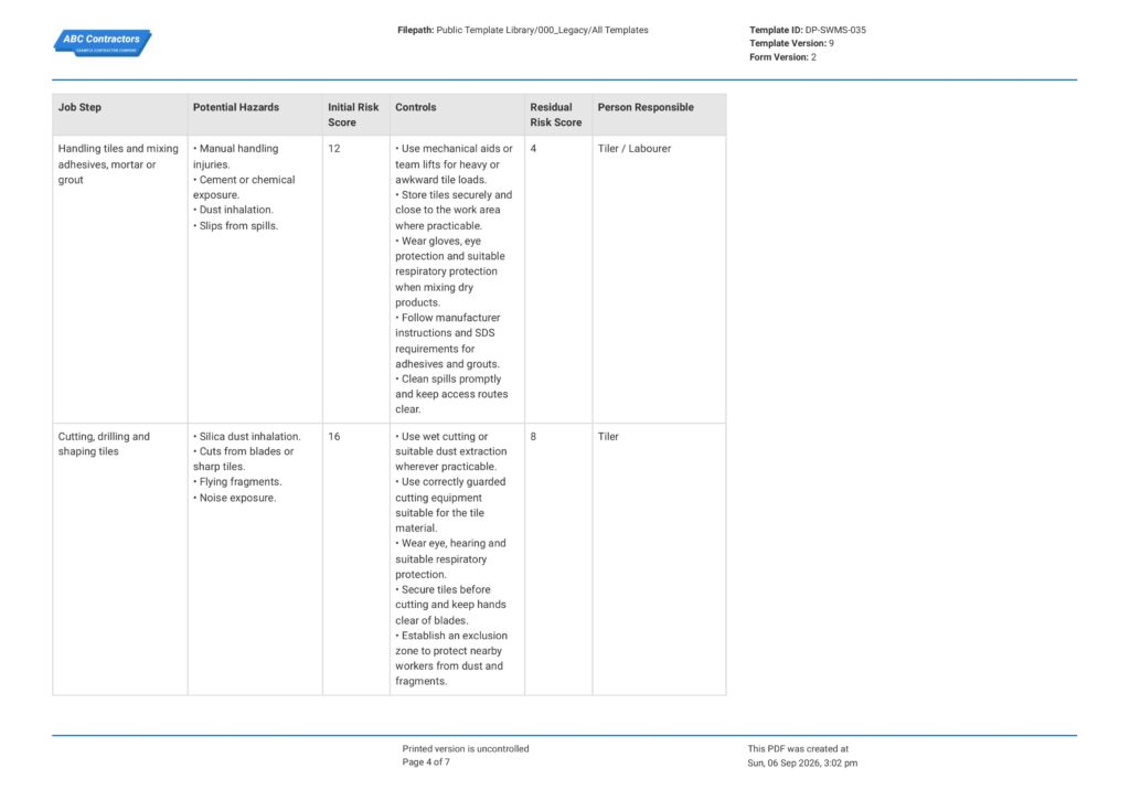 Tiling Safe Work Method Statement (SWMS)4