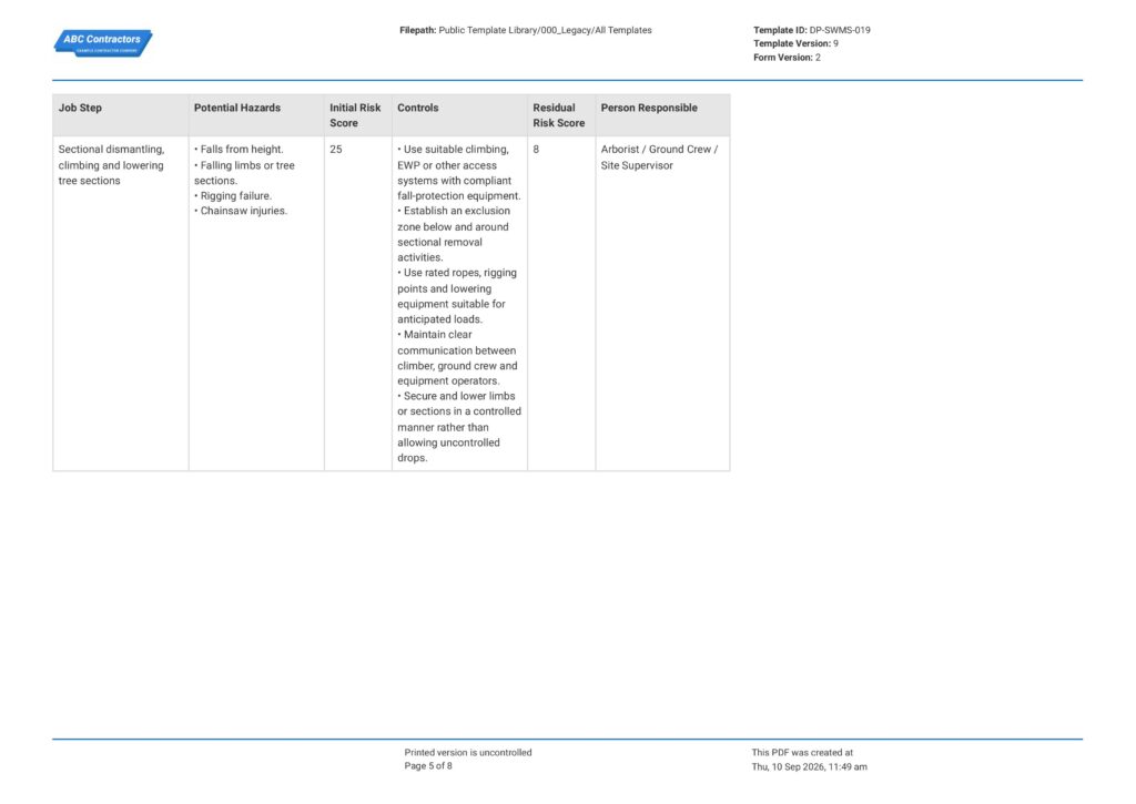 Tree Felling and Removal Safe Work Method Statement (SWMS)5
