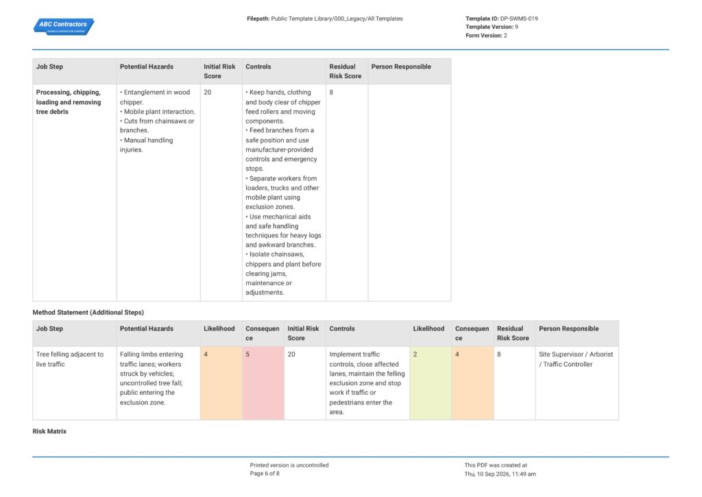 Tree Felling and Removal Safe Work Method Statement (SWMS)6