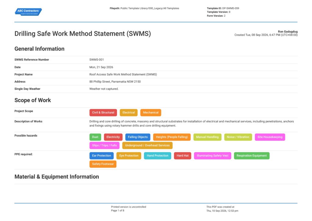 Drilling Safe Work Method Statement (SWMS)1