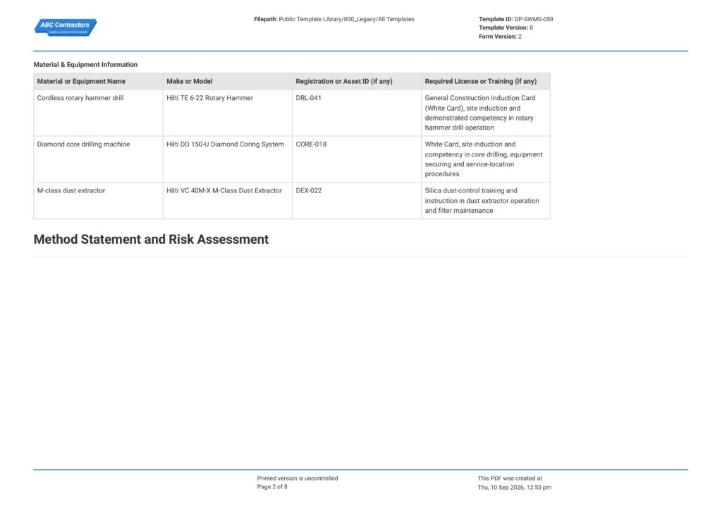 Drilling Safe Work Method Statement (SWMS)2