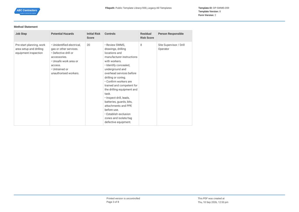 Drilling Safe Work Method Statement (SWMS)3