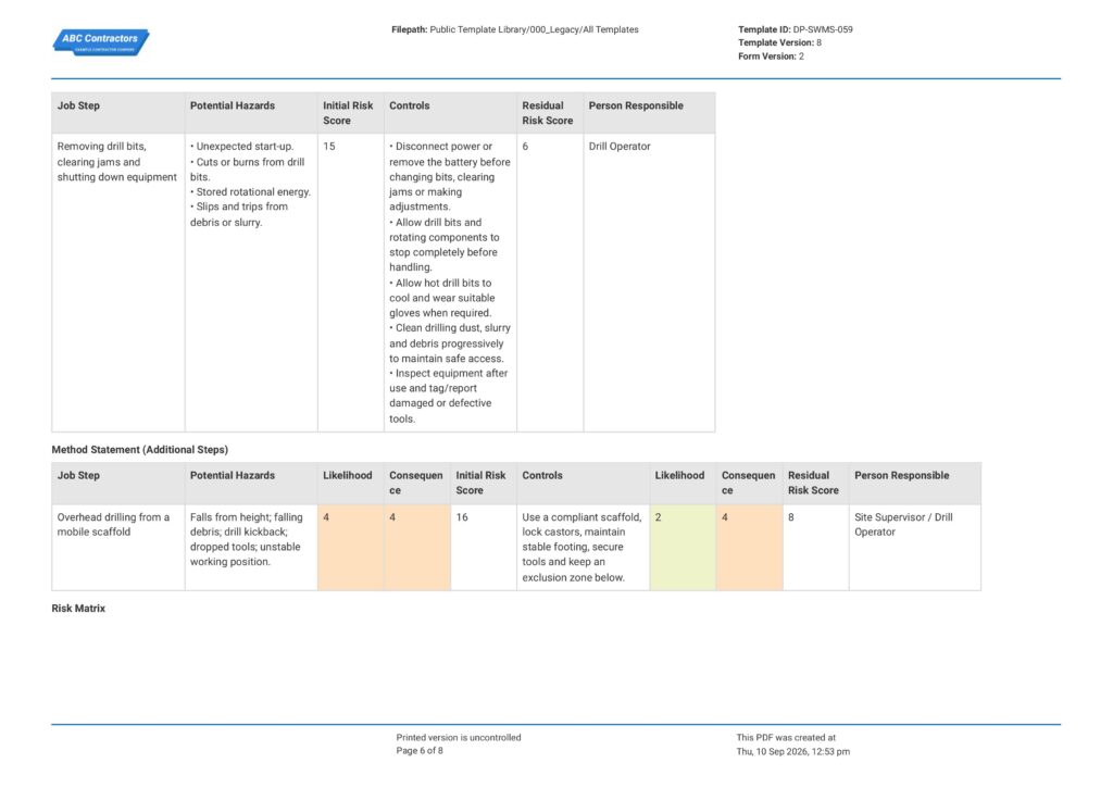 Drilling Safe Work Method Statement (SWMS)6